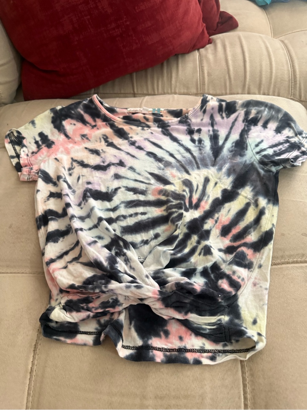 Vintage Havana Pastel Tie-Dye Twist Front Crop Top